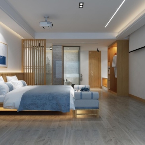 现代酒店床房3D模型下载